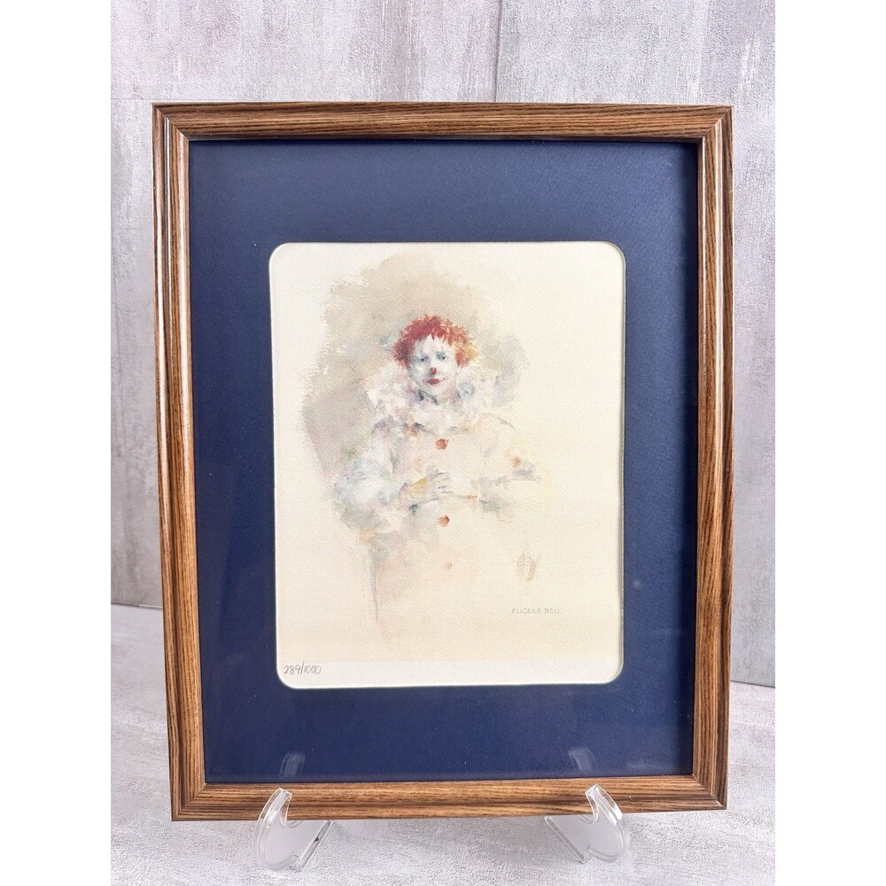 Vintage“Clown" Eugene Ball Wood Framed 14.5”x12”Limited Edition Print MCM Clown